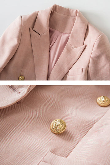 Pink Notched Revers Dobbeltradet Kvinders Blazer
